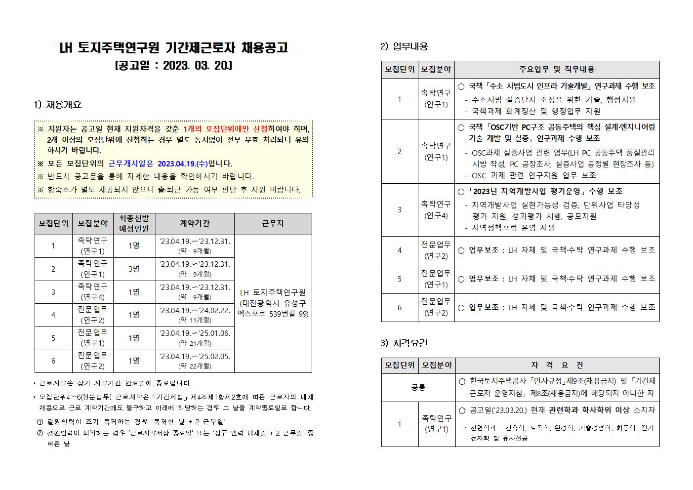 LH 토지주택연구원 기간제근로자 채용공고 1